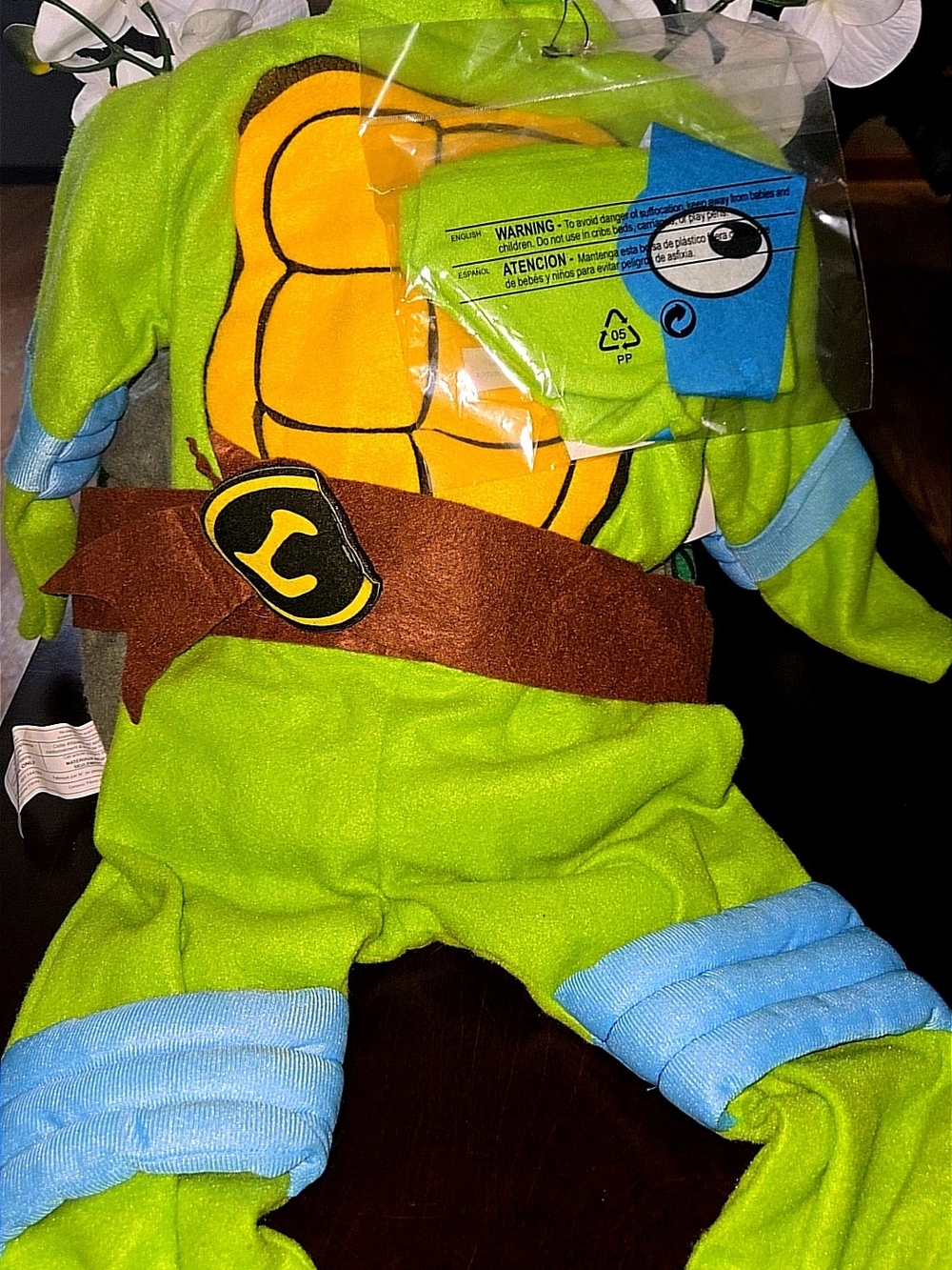 Others Follow Bright Green Turtle Ninja Costume with Blue Accents Sz 2T